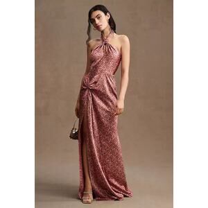 New Anthropologie BHLDN Ronny Kobo Samra Satin Twist-Halter Column Gown  SIZE 4